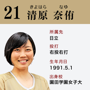 清原　奈侑	（きよはら・なゆ）	日立	右投右打	1991.5.1	園田学園女子大