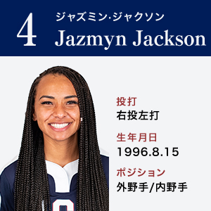 Jazmyn Jackson	ジャズミン・ジャクソン	ポジション：外野手/内野手　右投左打	1996.8.15　