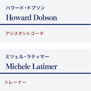 Howard Dobson	ハワード・ドブソン	アシスタントコーチ / Michele Latimer 	ミツェル・ラティマー	トレーナー